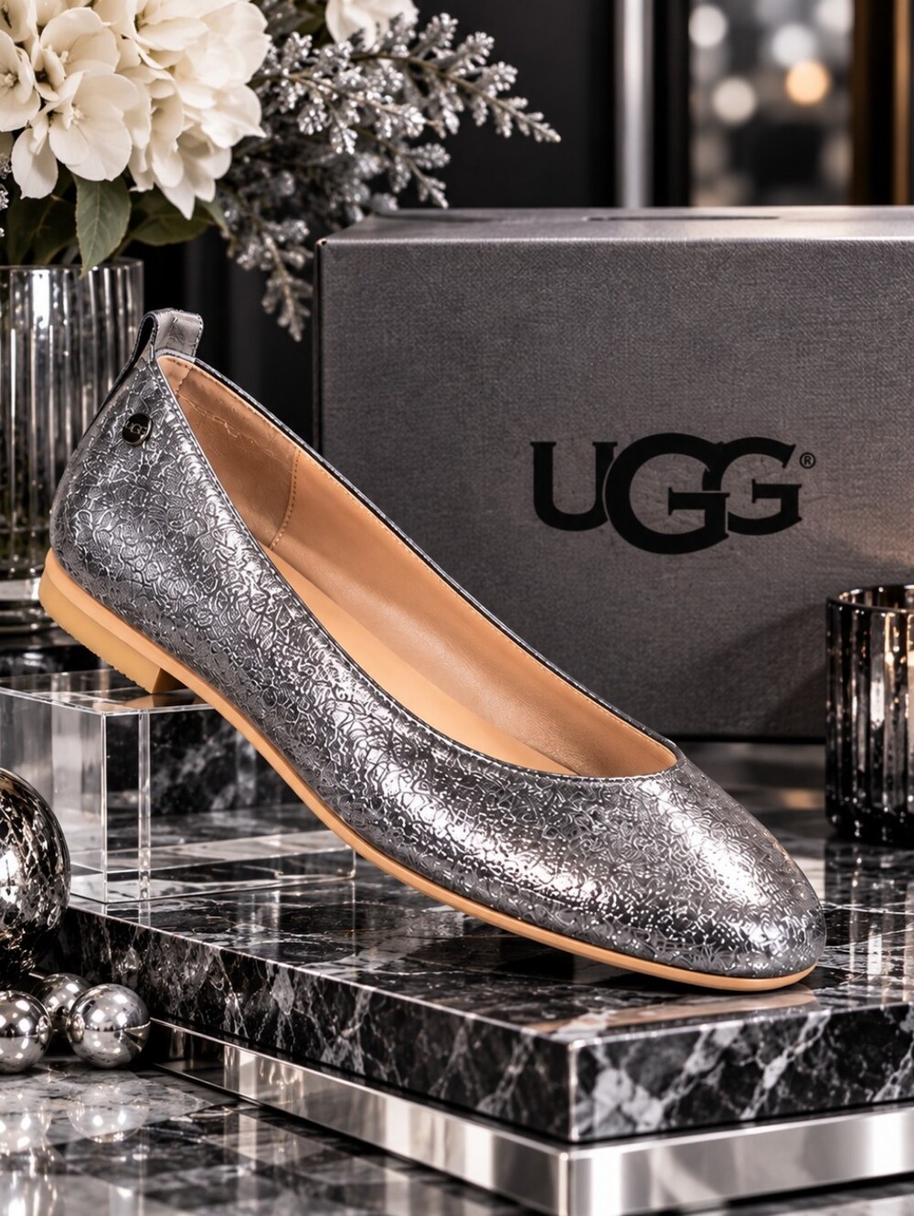 UGG Lynley Metallic Ballet Flats – Aluminum Silver – Women’s Size 7 – NIB